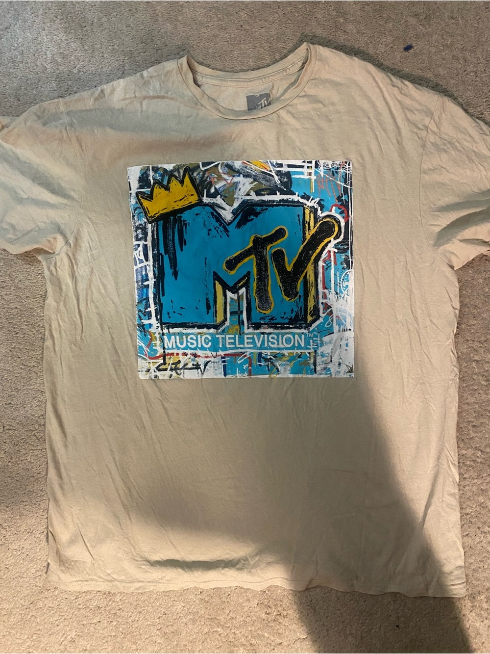 MTV Beige Tee with Blue Logo and Yellow Crown